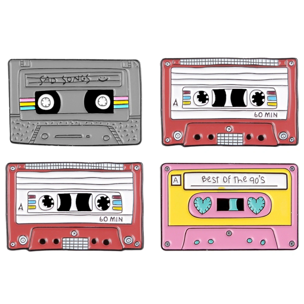 4pcs Retro Cassette Tape Brooch Pin Cartoon Corsage Vintage Lapel Pin