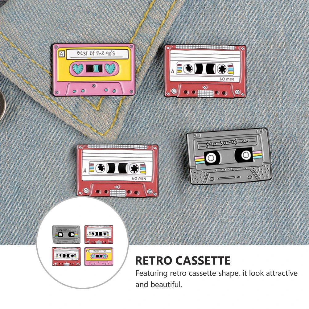 4pcs Retro Cassette Tape Brooch Pin Cartoon Corsage Vintage Lapel Pin