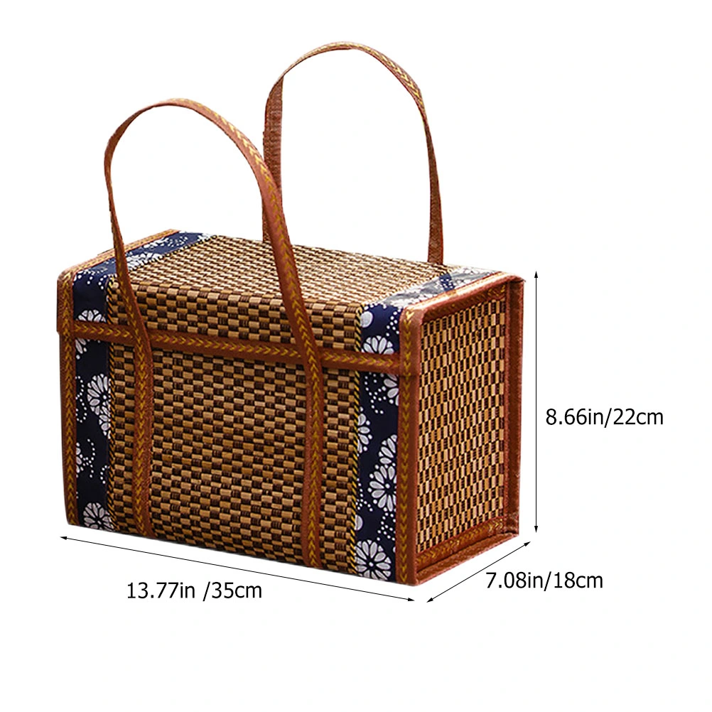 Folding Bamboo Woven Fruit Basket Handheld Picnic Food Storage Basket for Outdoor