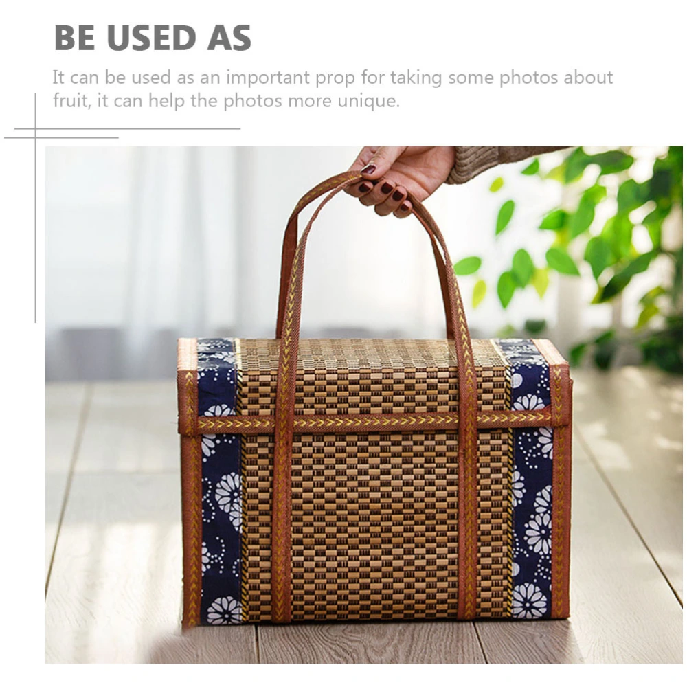 Folding Bamboo Woven Fruit Basket Handheld Picnic Food Storage Basket for Outdoor