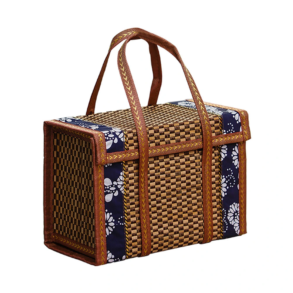 Folding Bamboo Woven Fruit Basket Handheld Picnic Food Storage Basket for Outdoor