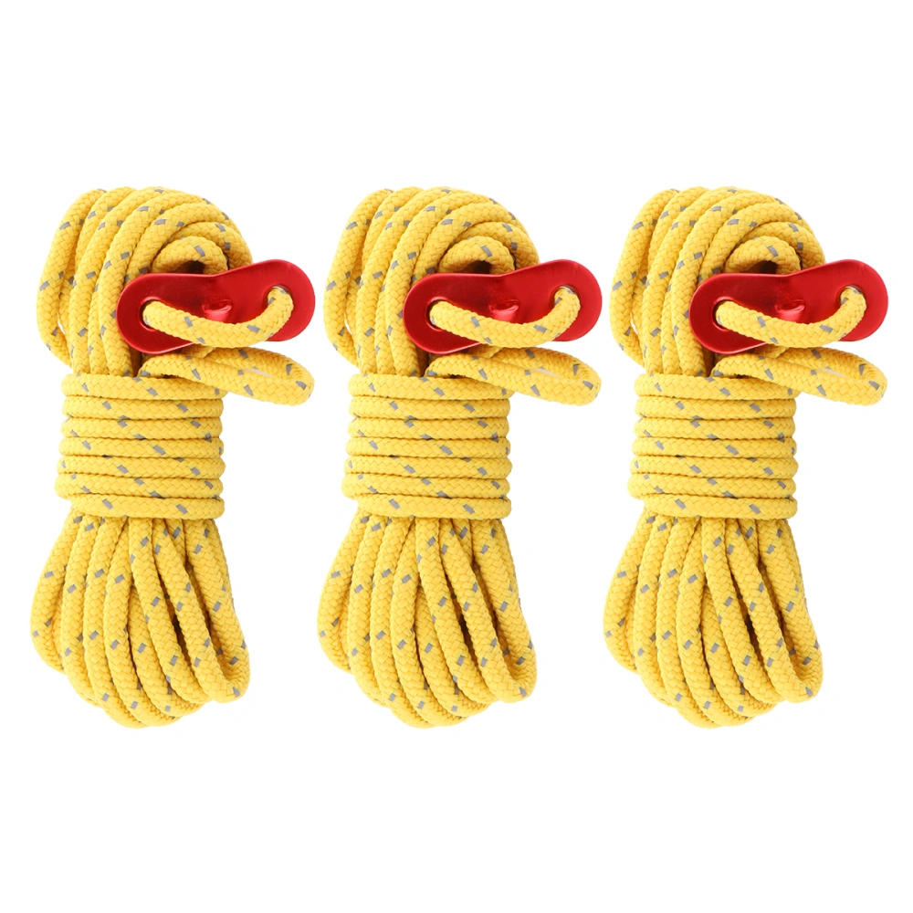 3pcs Outdoor Camping Reflective Rope Camping Tent Rope Tent Accessories (Yellow)