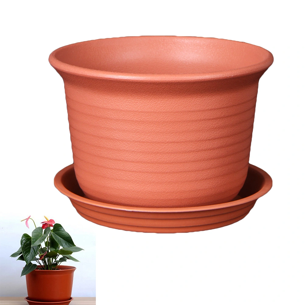 Colorful Plastic Plant Pots Planter Thickening Resin Flower Nursery Pot Garden Plant Pots Flower Pot with Pallet Medium (Red)
