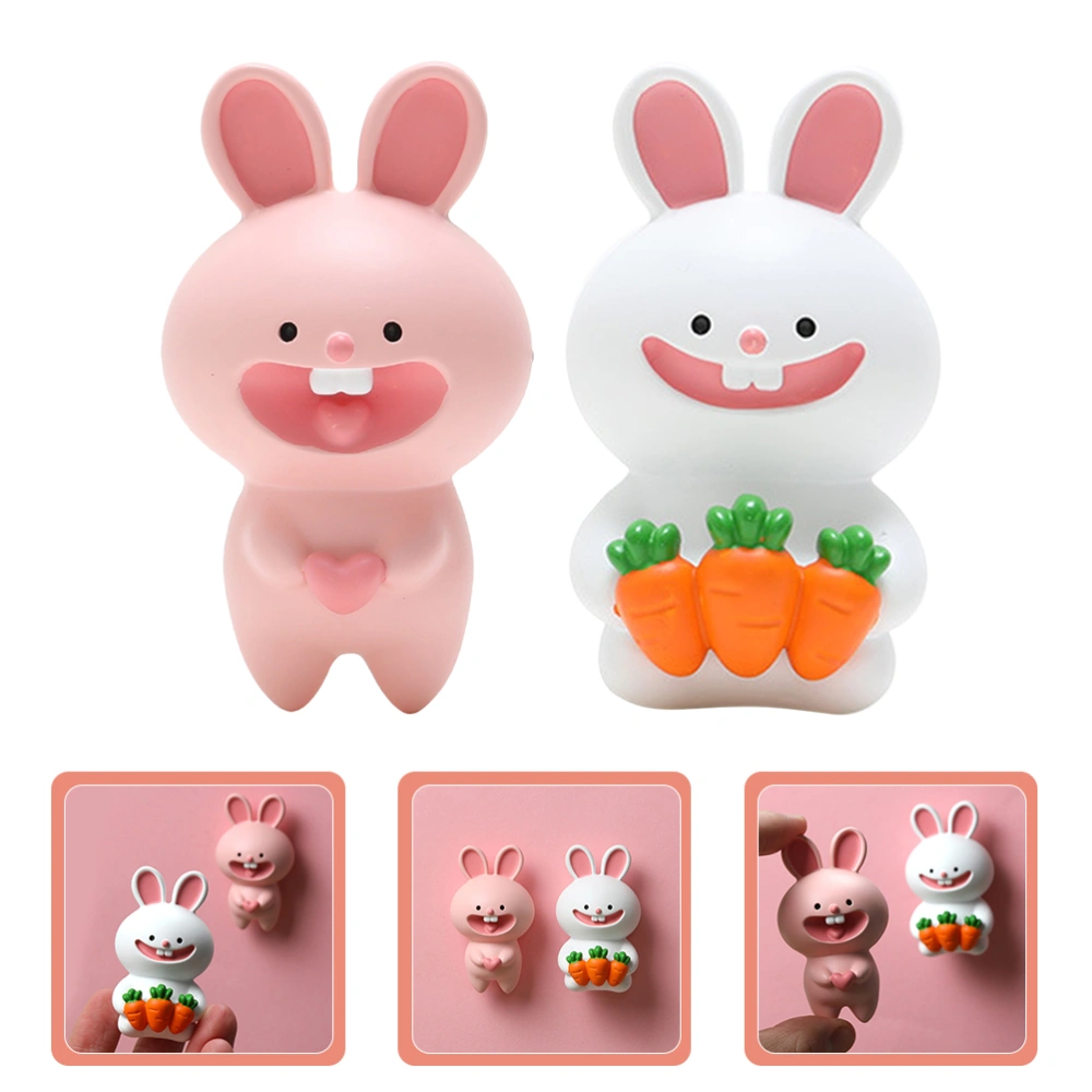 2pcs Creative Refrigerator Magnet Stickers Resin Bunny Fridge Magnet Fridge Decor Random Style