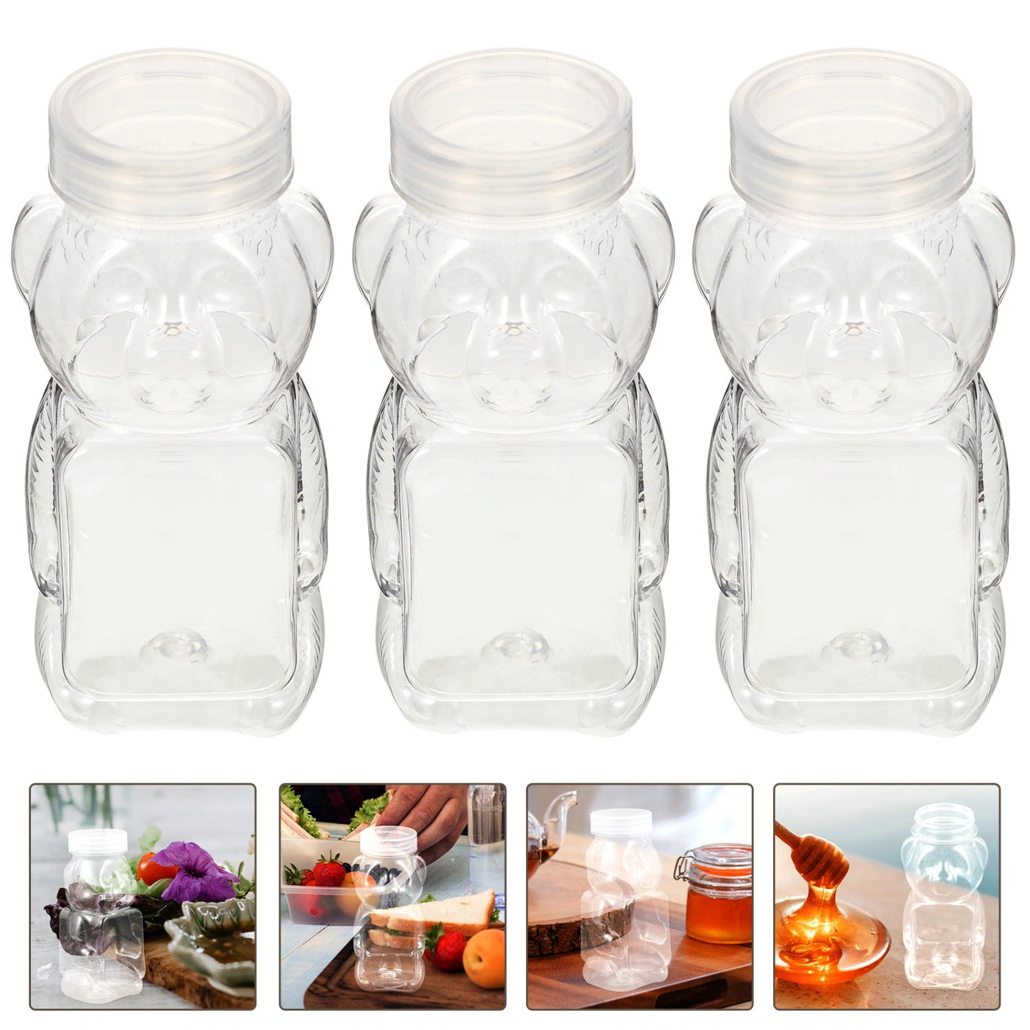 6pcs Bear Shape Honey Bottle Candy Storage Bottle Transparent Honey Bottle