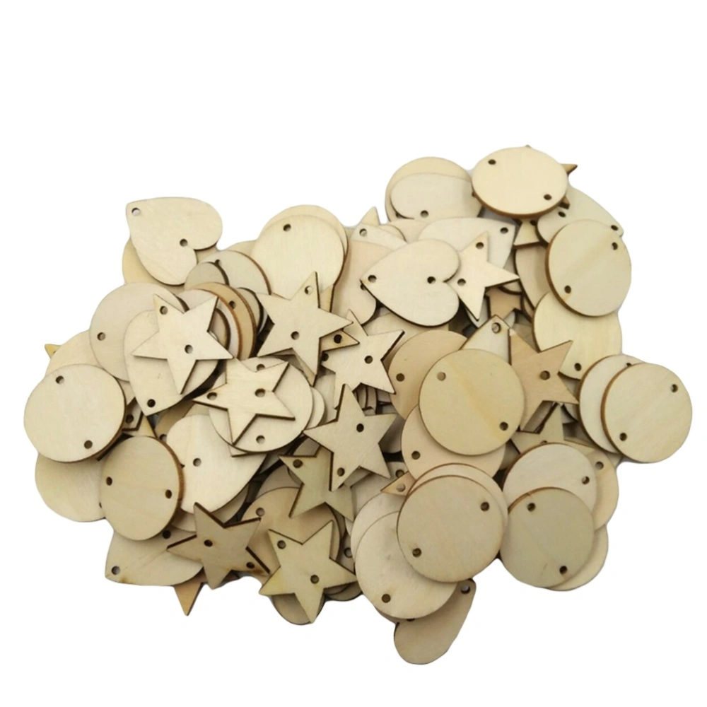 120pcs Wooden Slices Double-Holes Embellishments for DIY Scrapbooking Wedding Crafts (100pcs Round+50pcs Heart+50pcs Star)