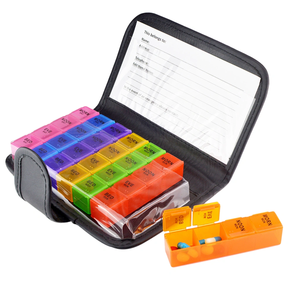 1 Set Portable 28 Grid Pill Boxes with PU Buckle Storage Bag Colorful Pill Patch Box Wallet Kit