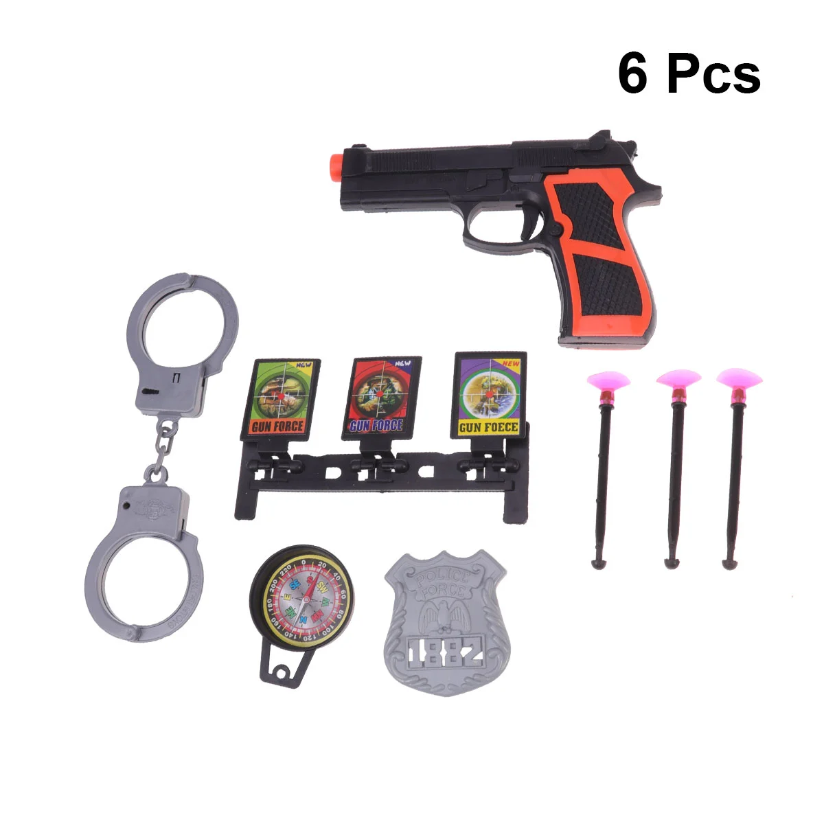 6pcs Police Role Play Toys Set Shooting Toy Handcuffs for Detective Halloween and Police Costume Dress up