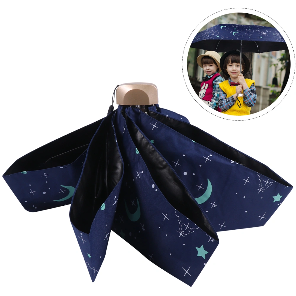 Starry Pattern Sunshade Umbrella Durable Fashion UV-Resistant Sunshade Folding Umbrella for Outside Outdoor (Navy Blue)