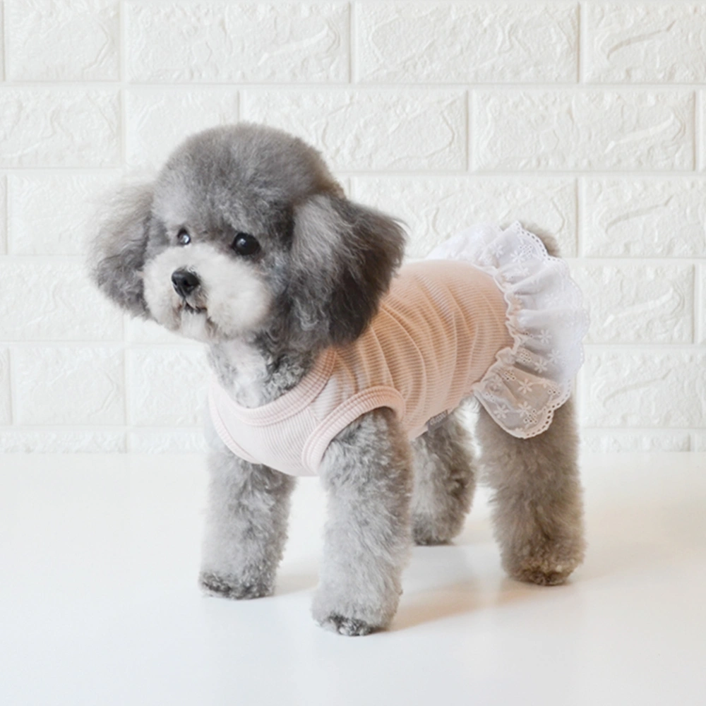 Pink Dog Short Dress Summer Pompon Skirt Dog Breathable Lace Clothes Round Neck Vest Costume Pet Apparel Supplies - Size M