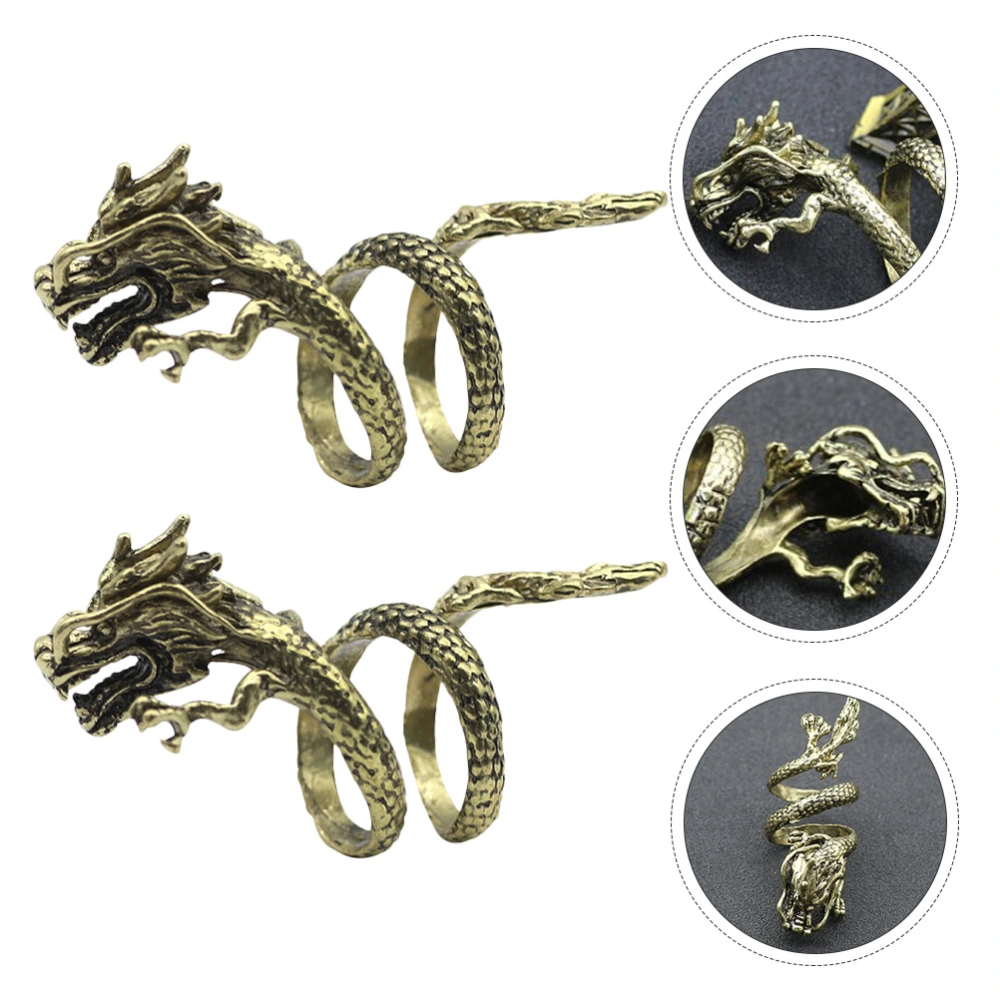 2pcs Vintage Punk Style Open Rings Dragon Shape Design Unclosed Rings Golden