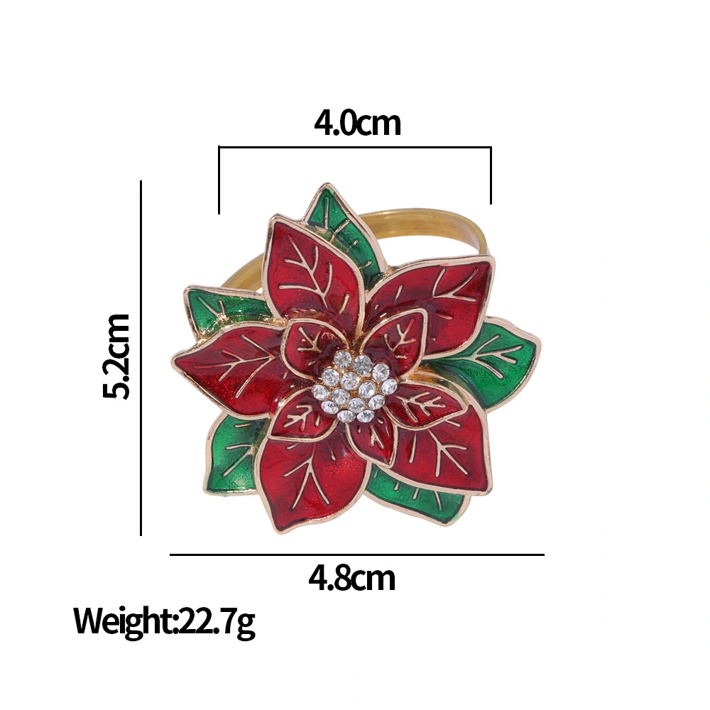 10pcs Christmas Theme Napkin Ring Santa Claus Flower Napkin Ring Holders Metal Napkin Ring for Party