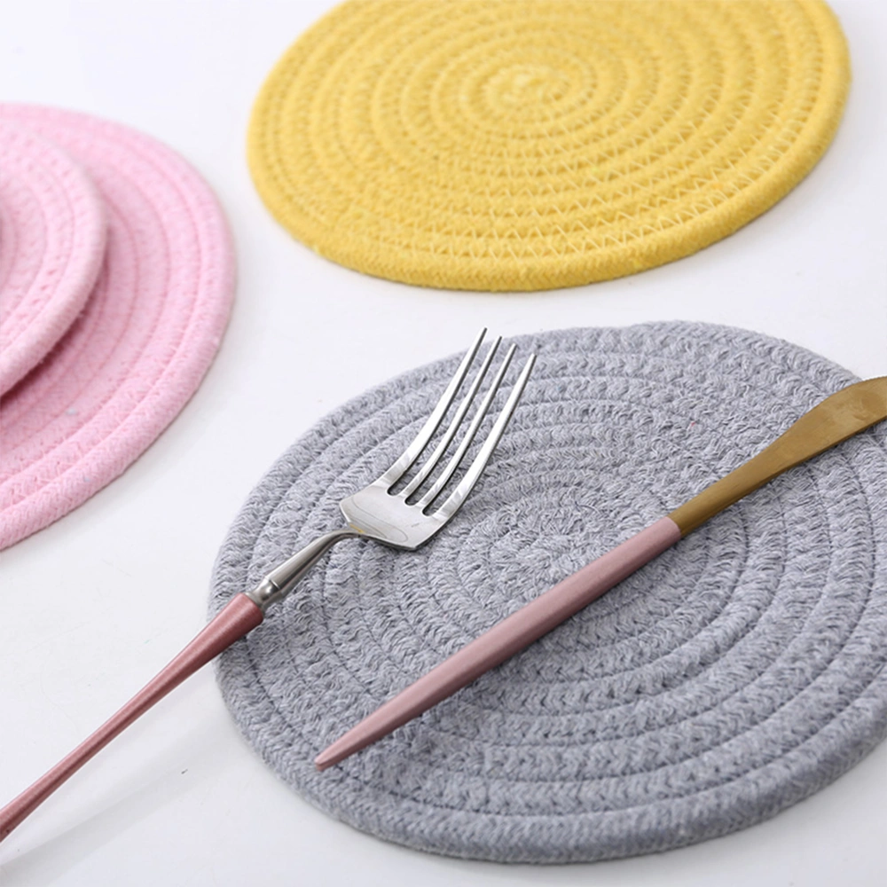 1pc Cotton Thread Weave Coaster Simple Round Non-slip Placemat Cup Mat Hot Insulation Pad - Size M (Grey)