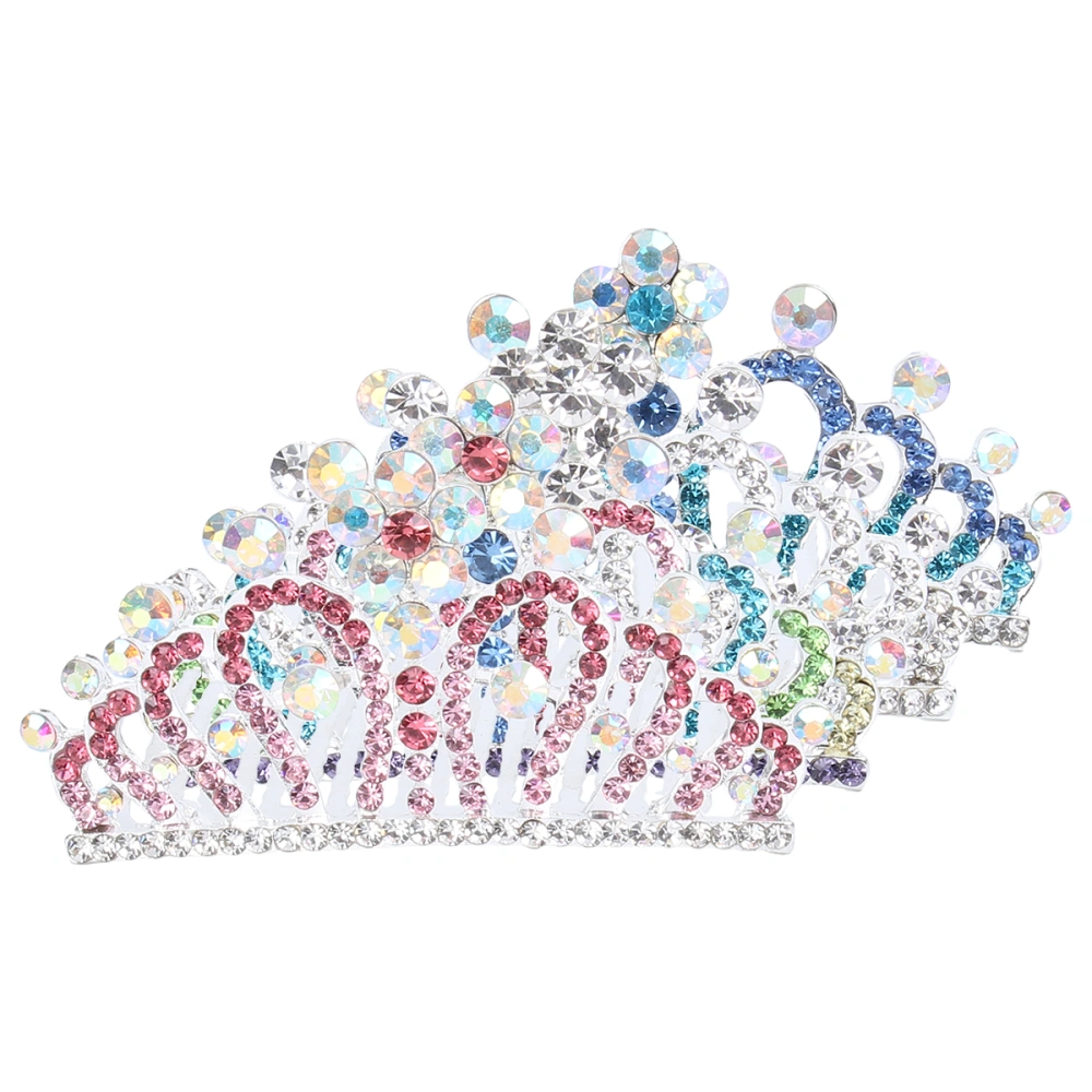 4Pcs Novelty Tiara Sparkle Crystal Rhinestone Exquisite Tiara Hair Comb Hair Pin Clip Kid's Crown for Birthday Performance Party