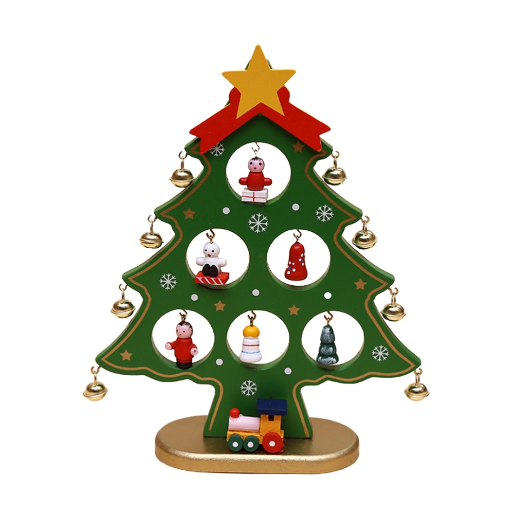 Christmas Decorative Wooden Mini Christmas Tree Desktop Decoration Ornaments Kids Gift Home Party Kindergarten Decor (Green)