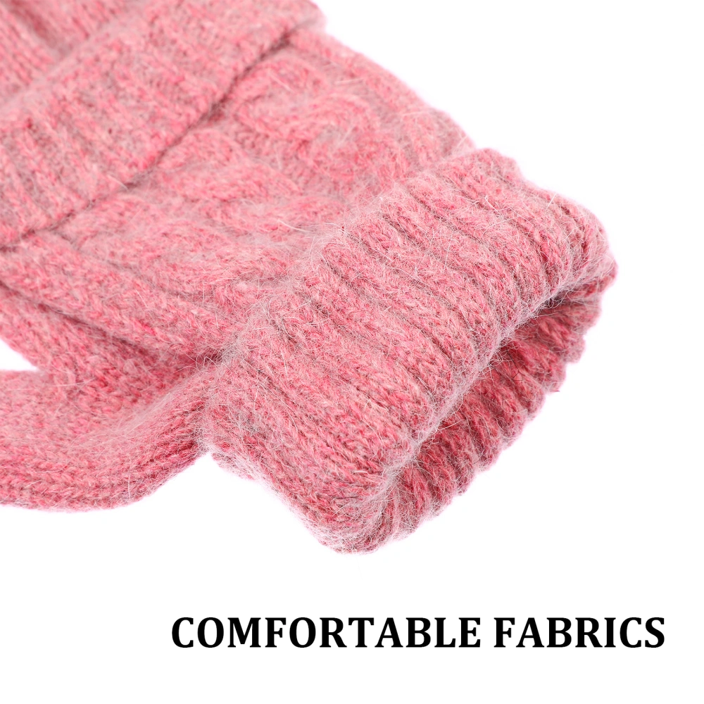 1 Pair of Women Wool Gloves with Fold-Back Mitten Flap Hand Warmer Winter Gloves (Pink)