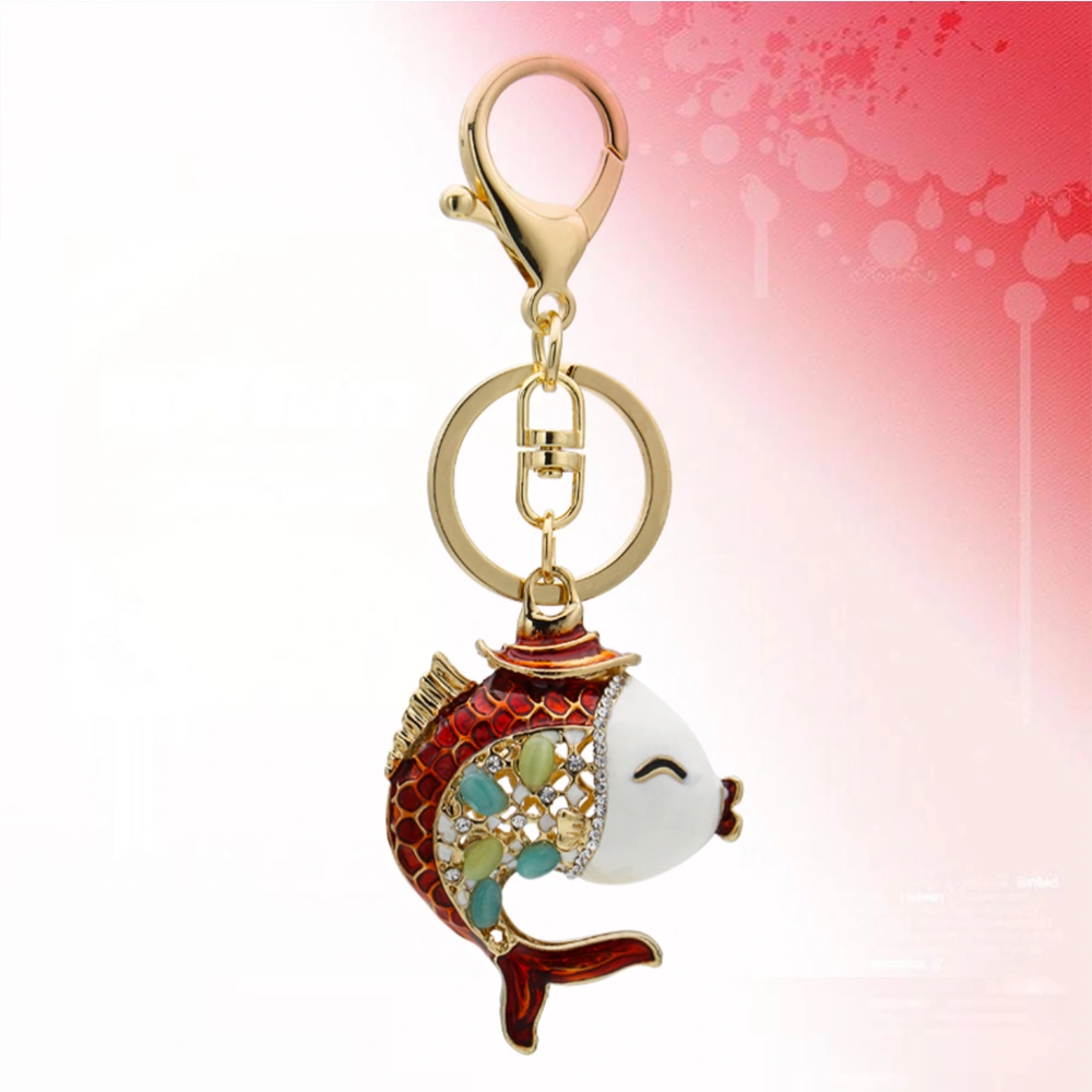 Creative Kissing Fish Shape Rhinestone Keychain Marine Life  Key Ring Keyring Fashionable Gift Hanging Ornament for Girls and Women