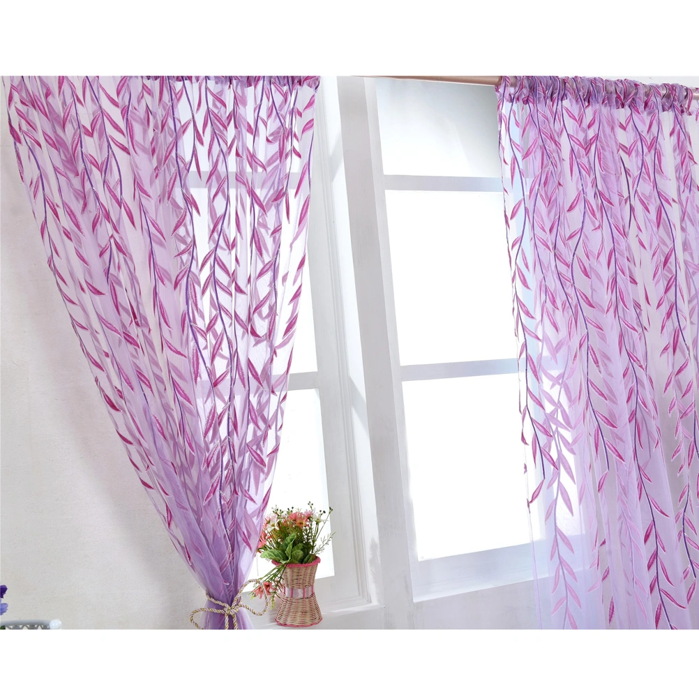 Transparent Tulle Window Sheer Window Screen Rod Pocket Voile Curtains with Wicker Pattern for Bedroom Living Room 100x270cm (Purple)