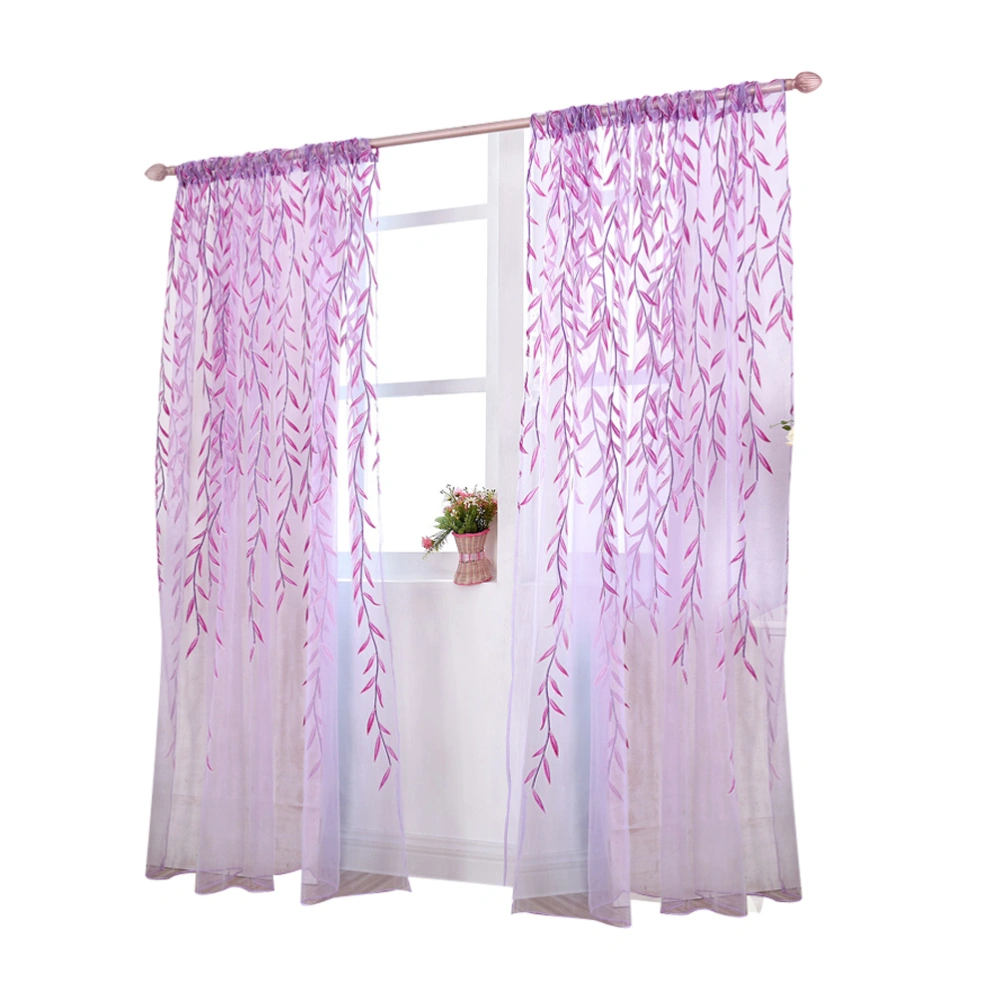 Transparent Tulle Window Sheer Window Screen Rod Pocket Voile Curtains with Wicker Pattern for Bedroom Living Room 100x270cm (Purple)