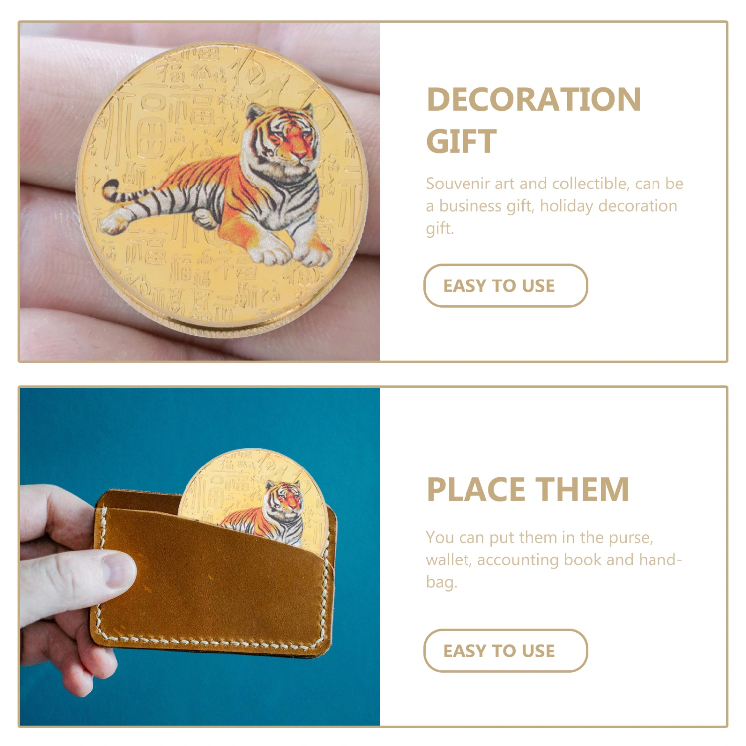 5pcs New Year Coin Decorative Year of the Tiger Coin Art Collection Coin