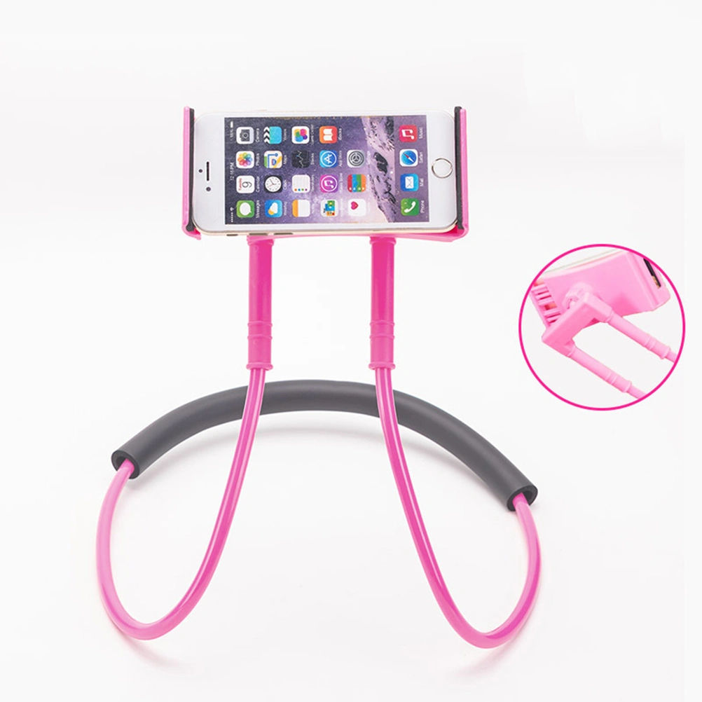 Universal Hanging on Neck Lazy Phone Holder DIY Free Rotating Stand on Table Smart Multiple Functions Mobile Phone Mount Stand Lazy Bracket (Rose Red)