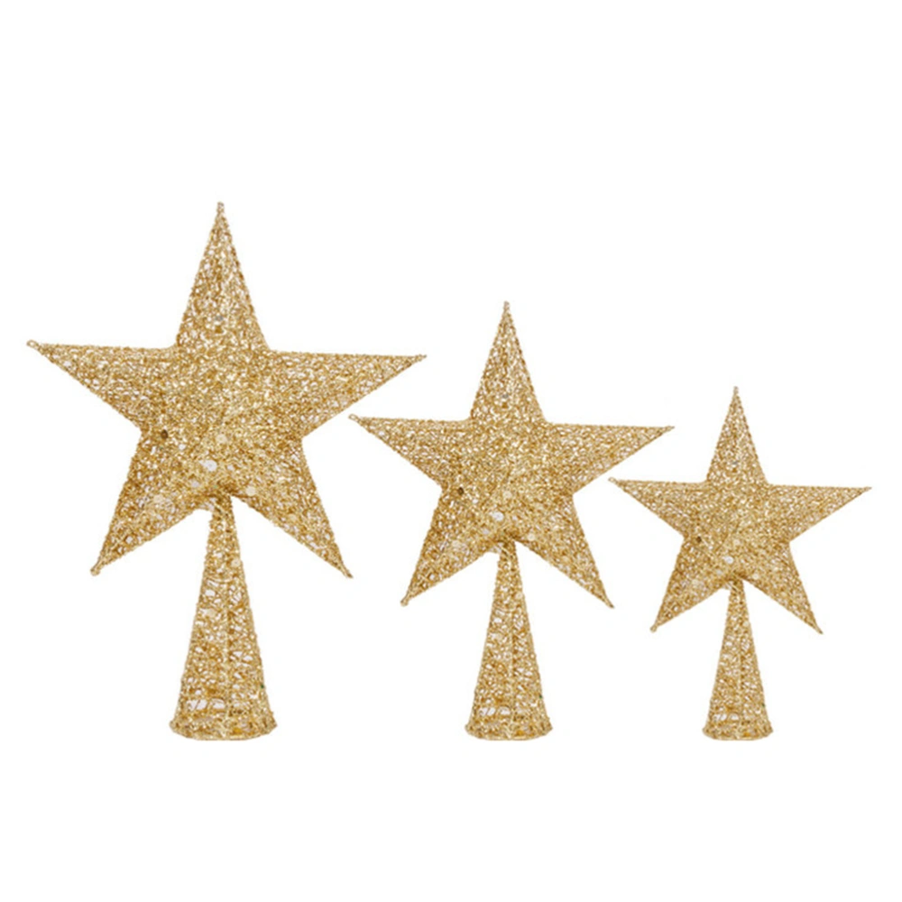 Christmas Tree Star Topper Wrought Iron Glittering Treetop Star Ornament Party Supplies (26cm Golden)