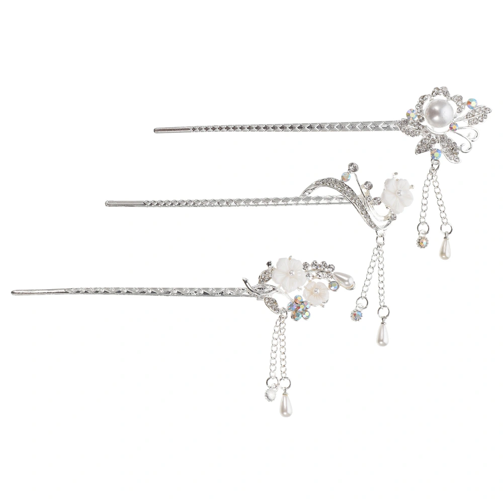 3pcs Vintage Tassel Hair Chopsticks Chignon Pin Hair Sticks Flower Hair Forks