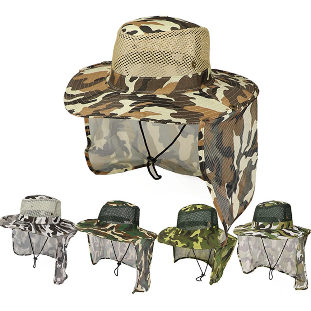 Camouflage Outdoor Activities Hat Shade Hat UV Protecting Sun Hat Sun Protection Wide Brim Hat with Neck Flap (Dark Green)