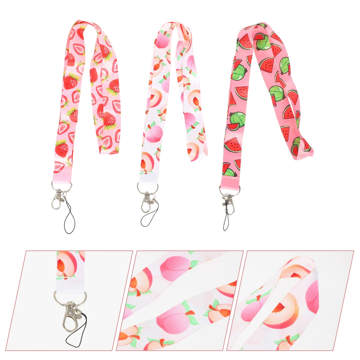 3Pcs Fruit Pattern Key Chains Cellphone Hanging Lanyards Mobile Phone Lanyards