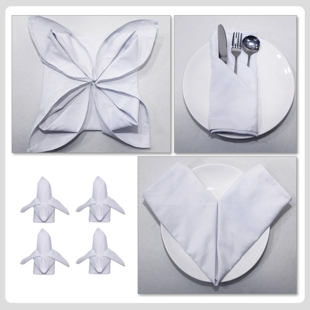 4pcs White Napkins Cocktail Napkin Cotton Napkins for Hotel Restaurant