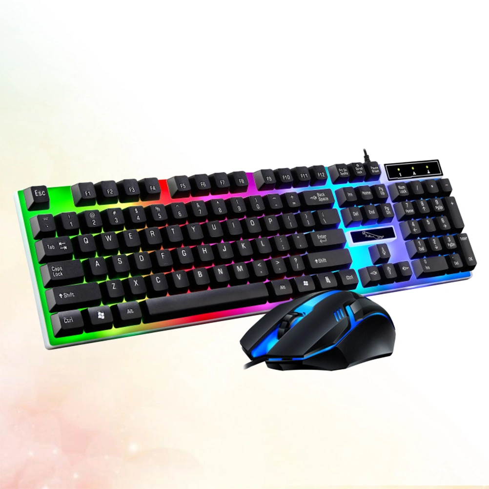 Wired Gaming Keyboard Mouse Set Colorful Backlight Computer Game Keyboard Mouse Gaming Accessories (Black)