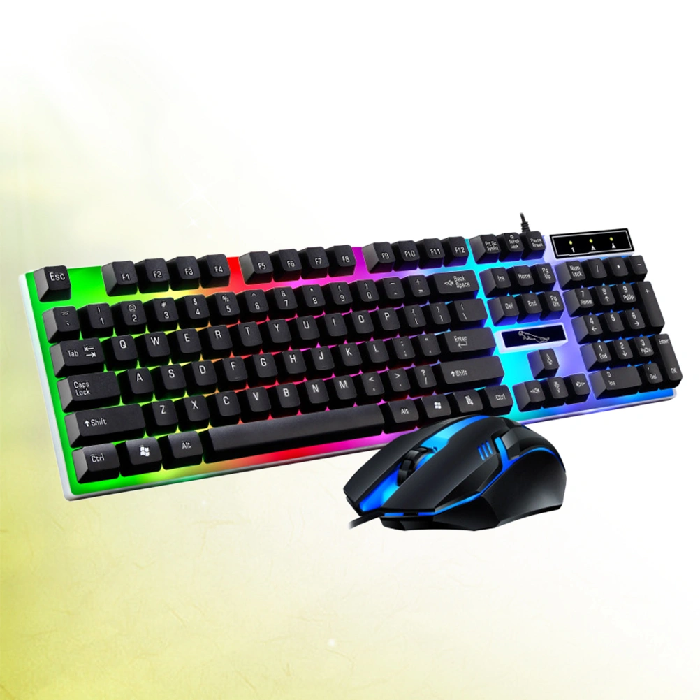 Wired Gaming Keyboard Mouse Set Colorful Backlight Computer Game Keyboard Mouse Gaming Accessories (Black)