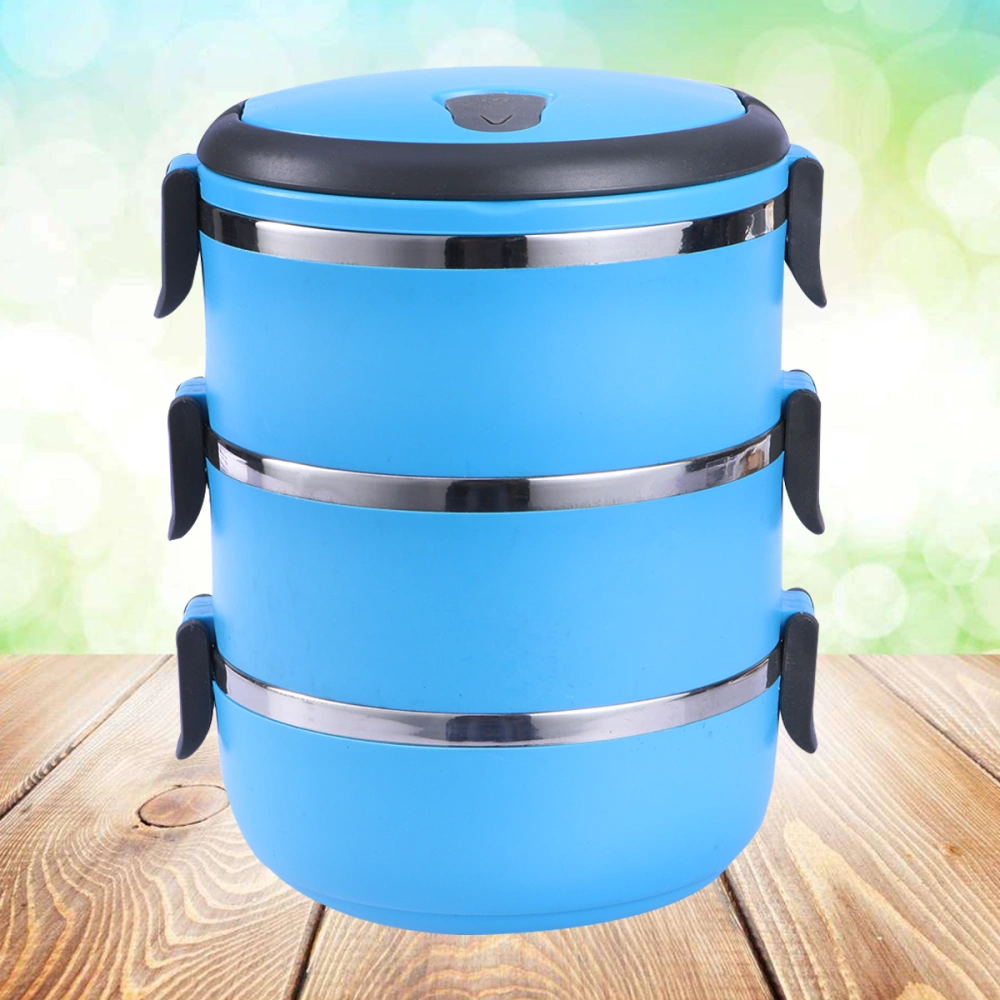 Three Tiers Stainless Steel Thermal Insulated Lunch Box Lock Container Food Storage Boxes (Blue)