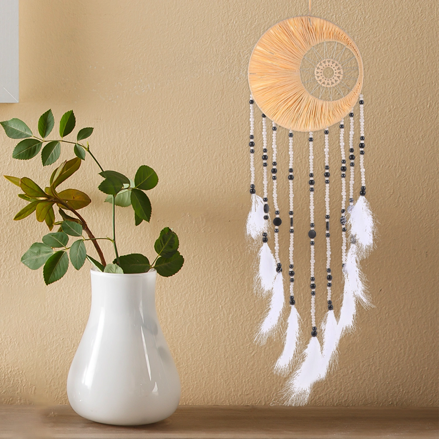 1Pc Delicate DIY Feathers Dream Catcher Pendant Wood Bead Hanging Dream Catcher