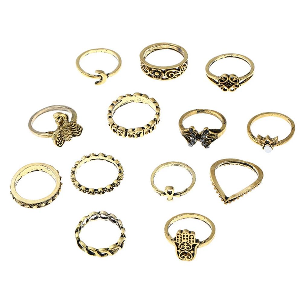 13Pcs Women Classic Vintage Stackable Rings Retro Joint Knuckle Rings Set (Gold)