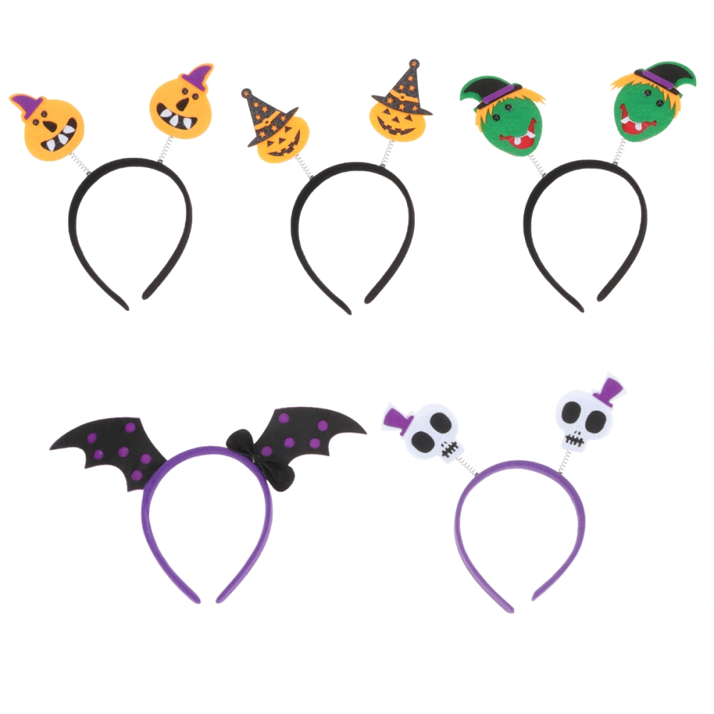 5Pcs Halloween Hair Pumpkin Skull Witch Pattern Assorted Halloween Headband