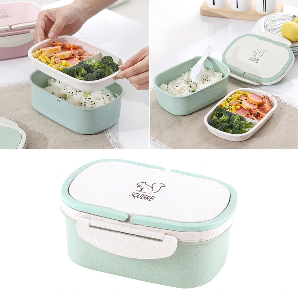 Portable Thermal Lunch Box Food Container Double Layer Compartment Food Storage Bento Box (Green)