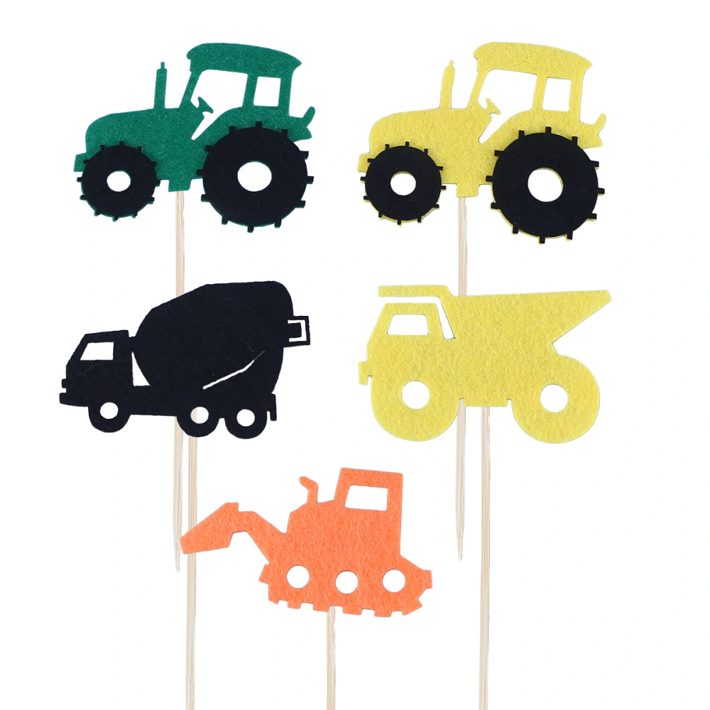 5pcs Engineering Truck Cake Toppers Decorative Cupcake Toppers Food Fruit Picks Party Supplies