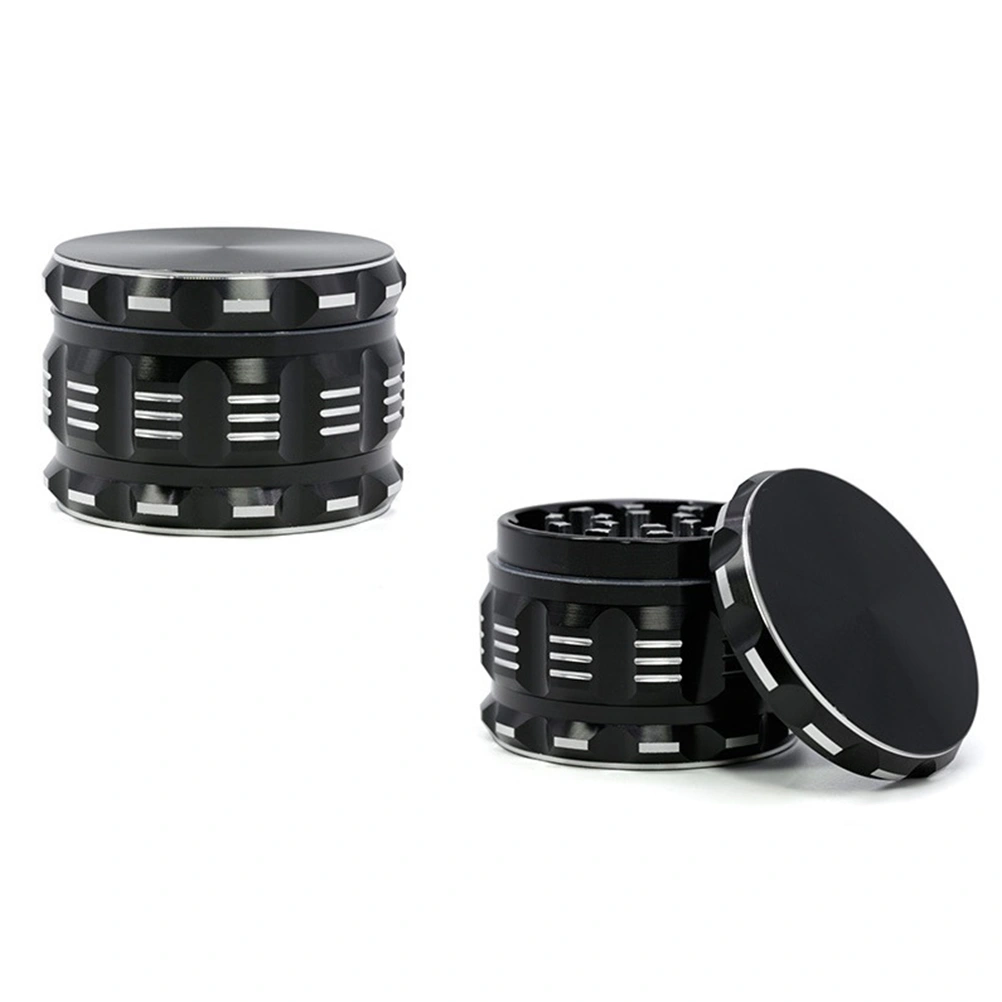 Aluminum Alloy Flat Petals Polygonal Stripe Metal Herb Grinder Breaker Tobacco Grinder 63mm Diameter (Black)
