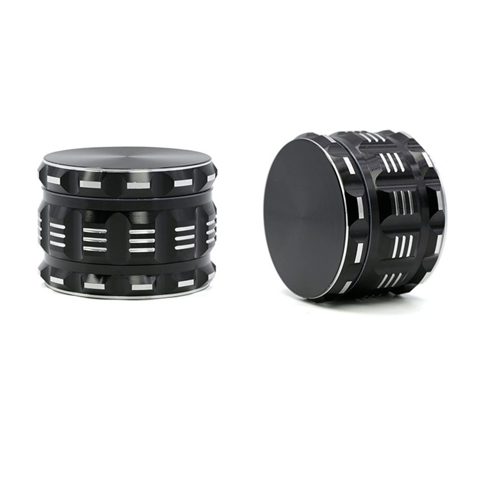 Aluminum Alloy Flat Petals Polygonal Stripe Metal Herb Grinder Breaker Tobacco Grinder 63mm Diameter (Black)