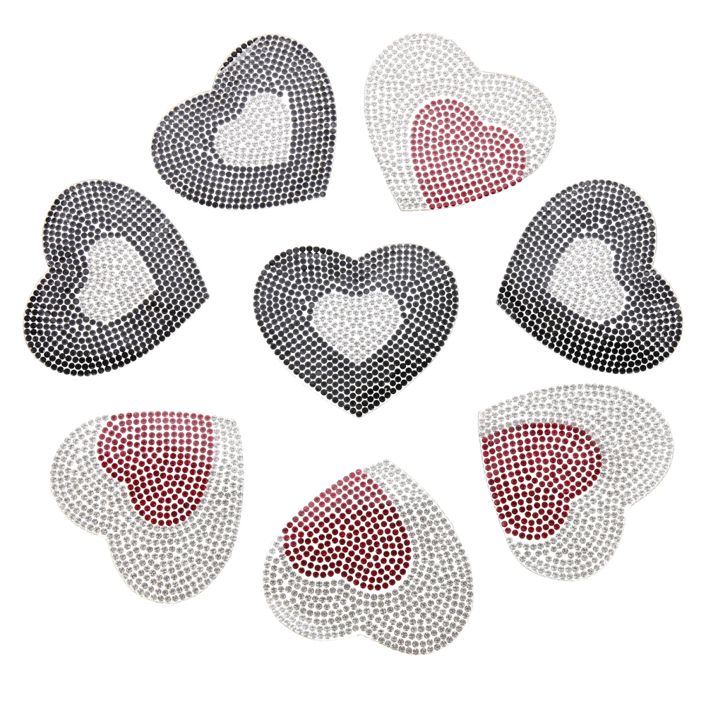 8Pcs Heart-shaped Patches Rhinestone Clothes Patches Decorative Clothing Applique Bag Decors