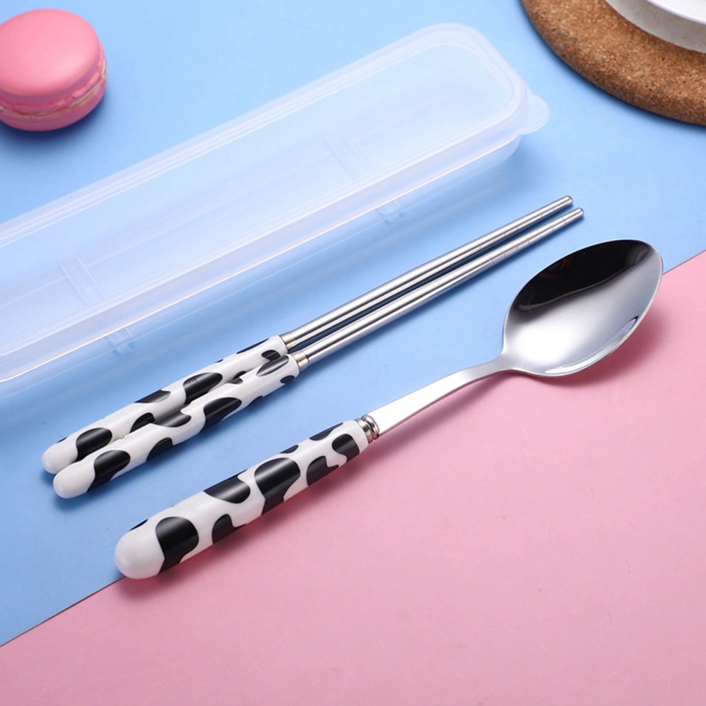 1 set of Ceramic Handle Spoon Chopstick Household Flatware Stainless Steel Cutlery