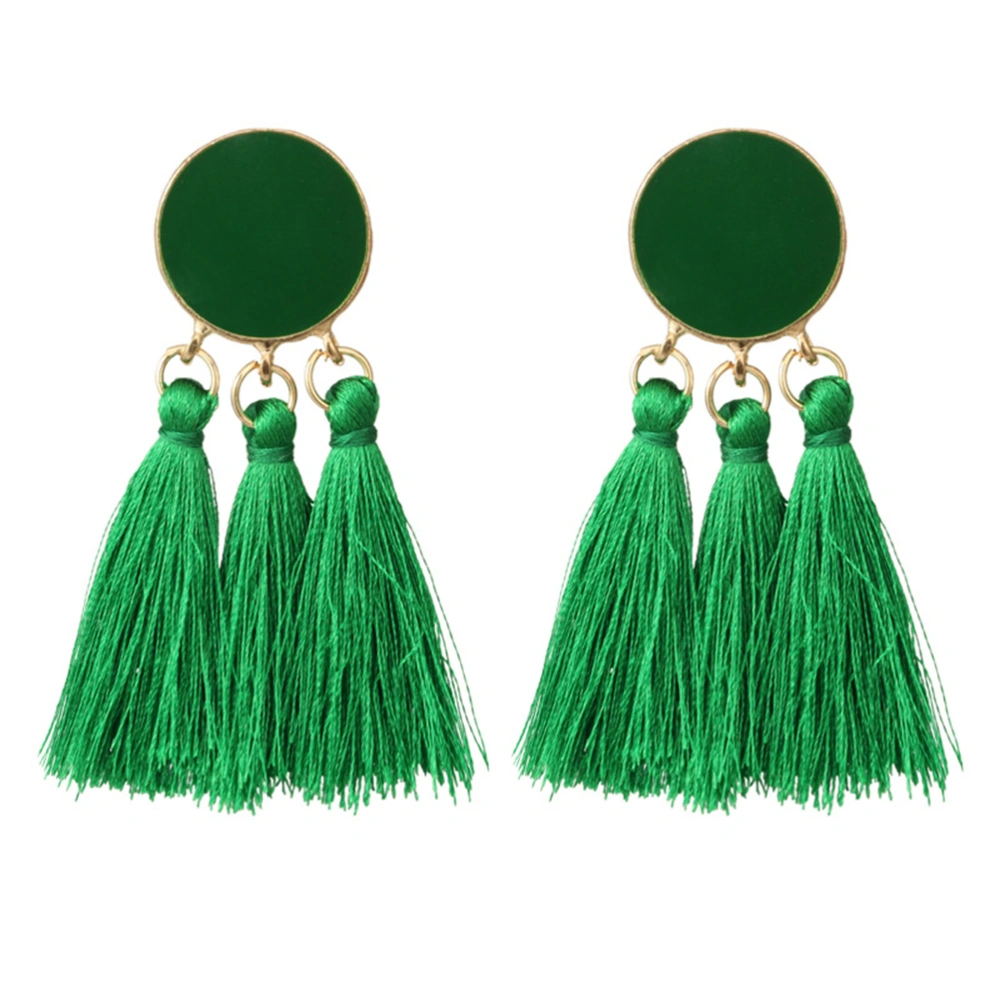 Women Geometrical Fashion Ethnic Tassel Earrings Bohemian Beaded Dangle Drop Earring Retro Jewelry (Green)