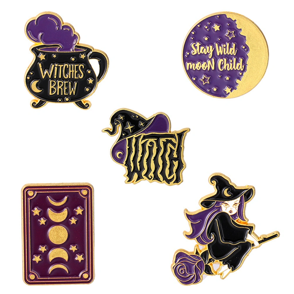 5pcs Witches Brooch Lapel Brooch Pin Hat Scarf Enamel Brooch Alloy Badge Pin