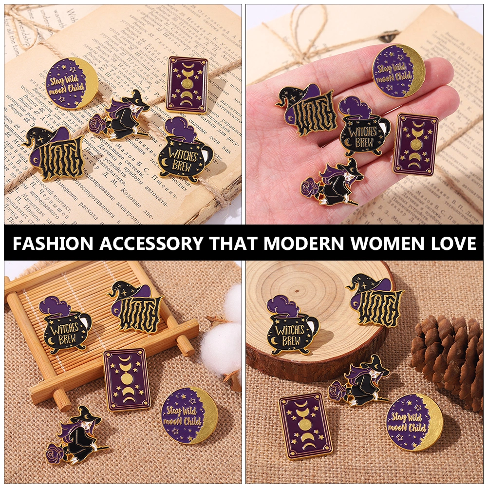 5pcs Witches Brooch Lapel Brooch Pin Hat Scarf Enamel Brooch Alloy Badge Pin
