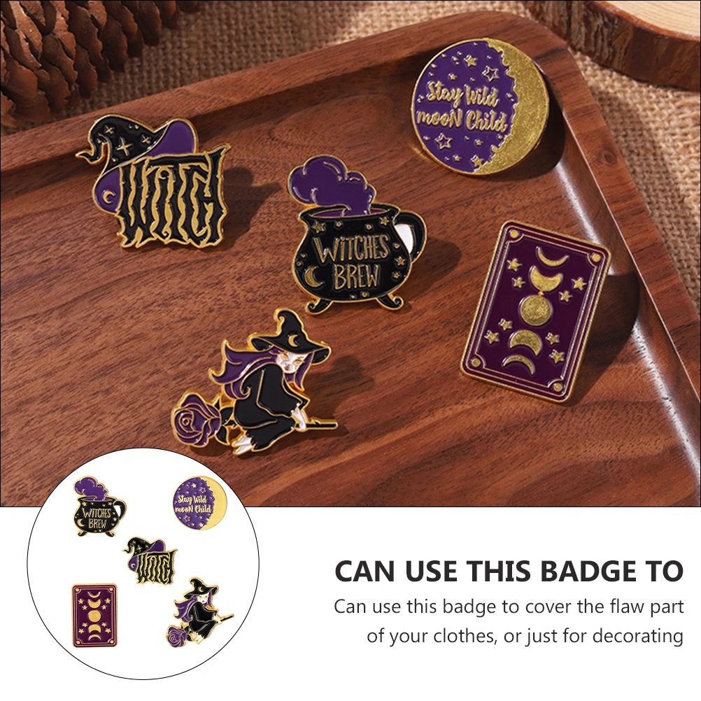 5pcs Witches Brooch Lapel Brooch Pin Hat Scarf Enamel Brooch Alloy Badge Pin