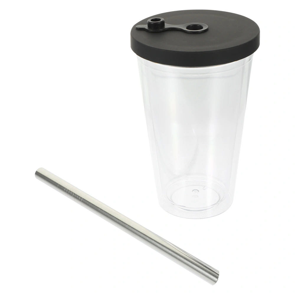 1 Set Double Layered Cup Thickened Cold Drink Cup Reusable Boba Tea Cup with Straw