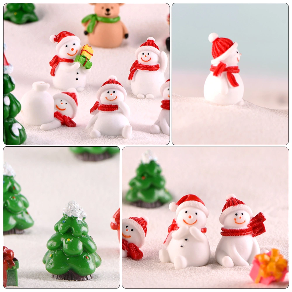 10pcs Christmas Miniature Ornaments Santa Claus And Snowman Resin Doll Crafts