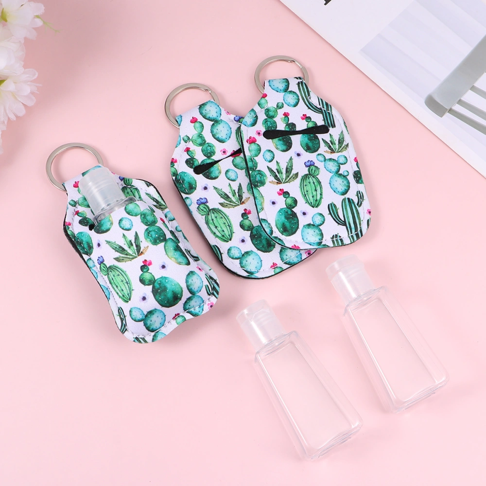 3 Set 30ml Empty Bottle and Cactus Prints Keychain Holder Refillable Hand Sanitizer Bottles with Keychain Carriers for Soap Lotion and Liquids (3pcs Bottles + 3pcs Covers)