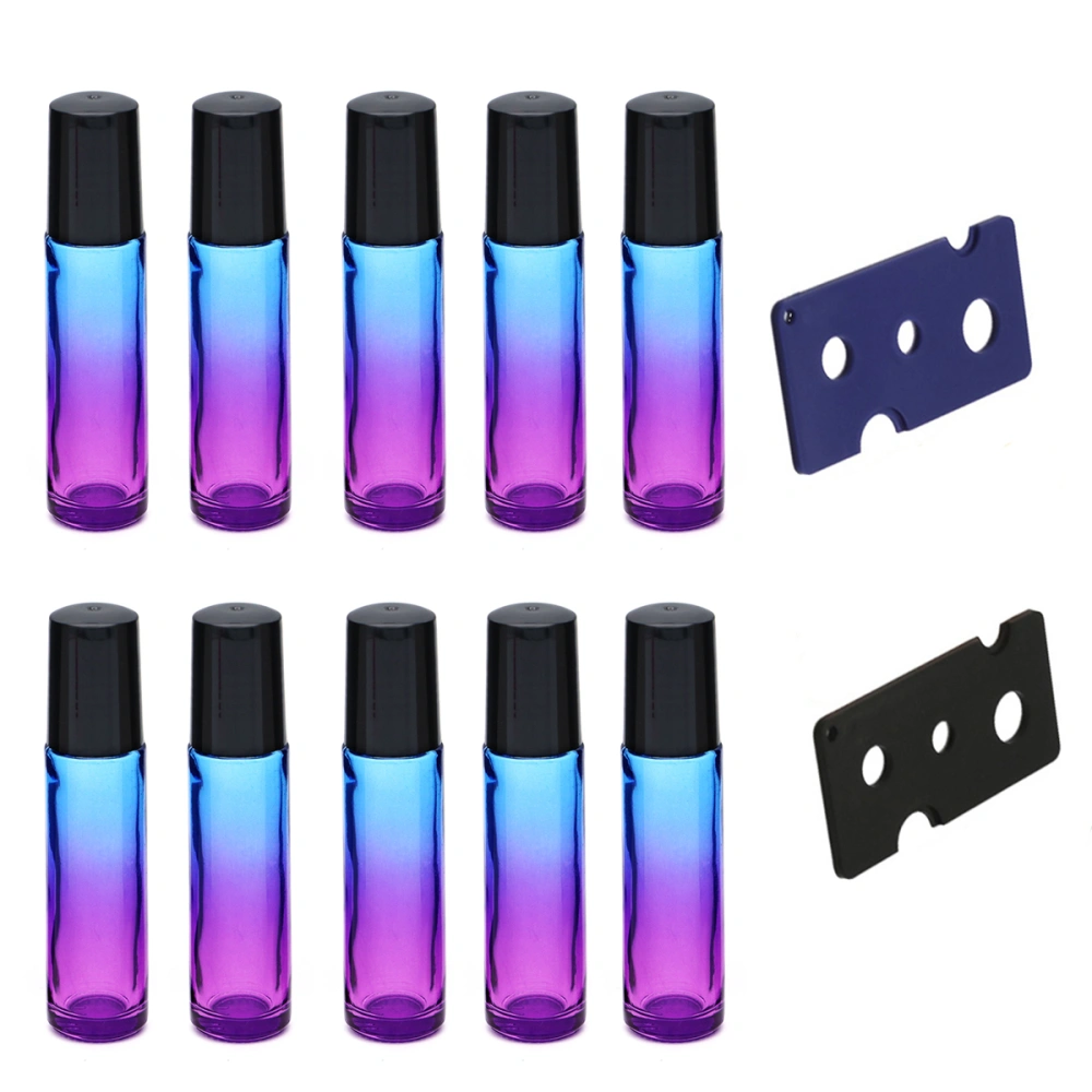 10pcs 10ML Glass Roller Balls Gradient Roller Bottles with 2pcs Opener Pry Tool for Essential Oils Perfume Bottle (Blue and Purple Gradient)